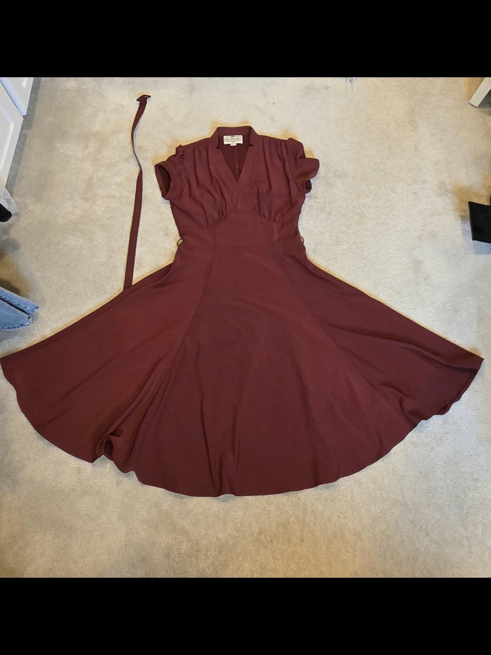 Collectif Vintage-Inspired Burgundy Fit & Flare Dress